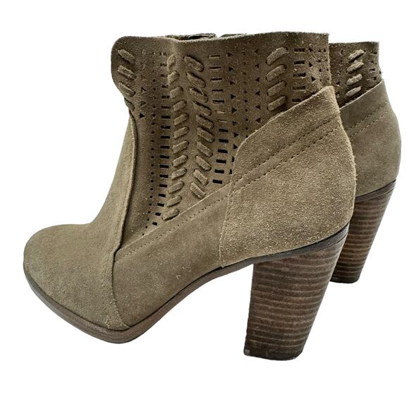 Vince Camuto Fenyia Taupe Perforated Woven Suede Leather Zip Up Ankle Booties - Picture 9 of 11